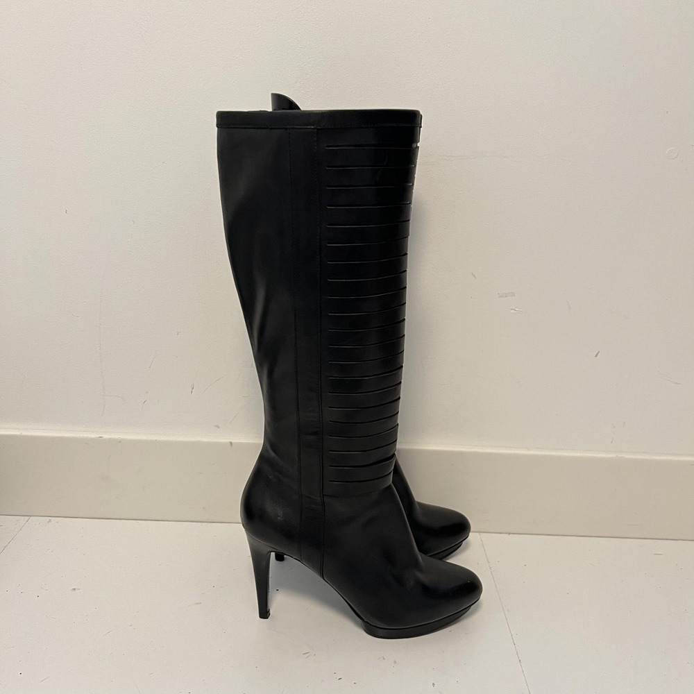 Cole Haan Boots Womens 6.5 Black Leather Knee High Stiletto Heel Vtg AirShoes